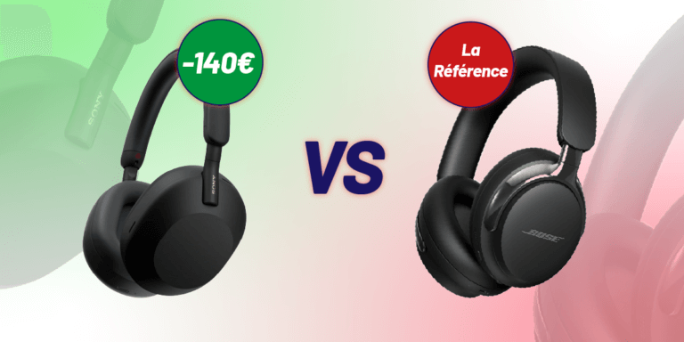 Vue rapprochée des casques audio haut de gamme Bose QuietComfort Ultra 2 et Sony WH-1000XM5.